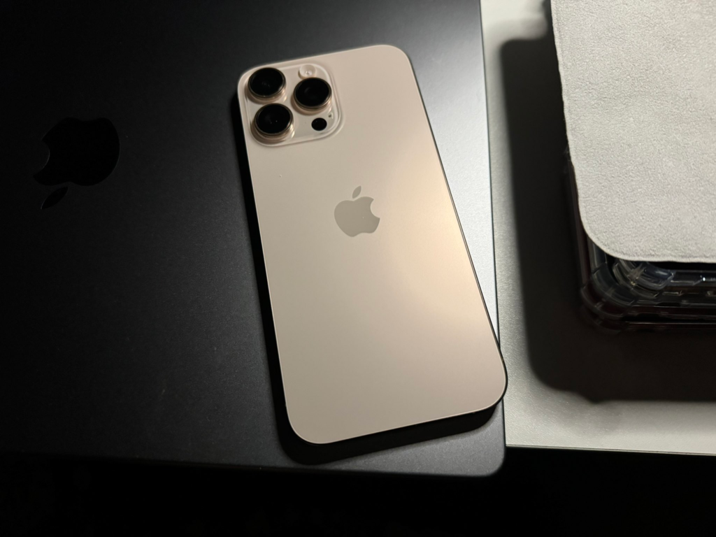 Rear of an iPhone 16 Pro Max showing its triple camera module